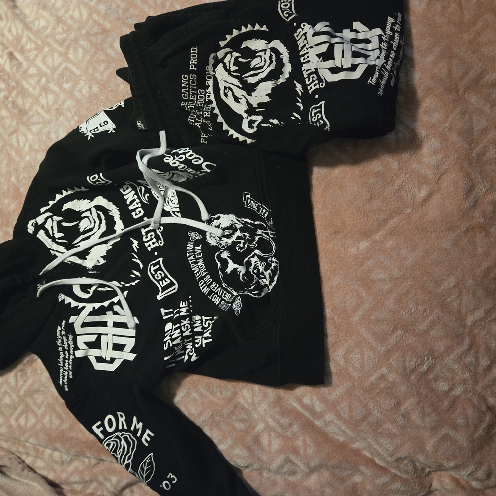 Black Graphic Hoodie and Sweatpants Set